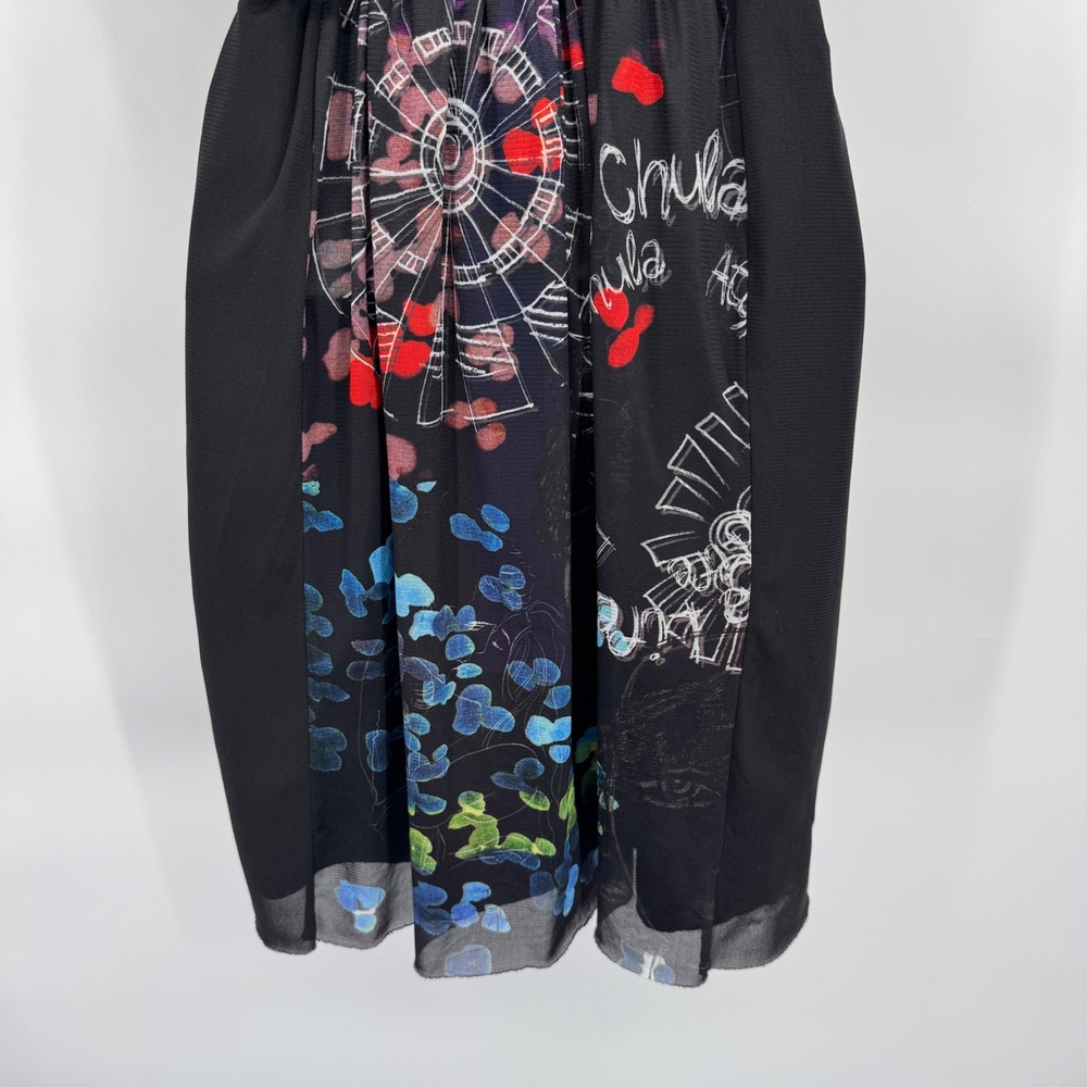 Desigual Black Abstract Graphic Print Mesh Overlay Womens Medium Belt Grunge - Picture 9 of 11